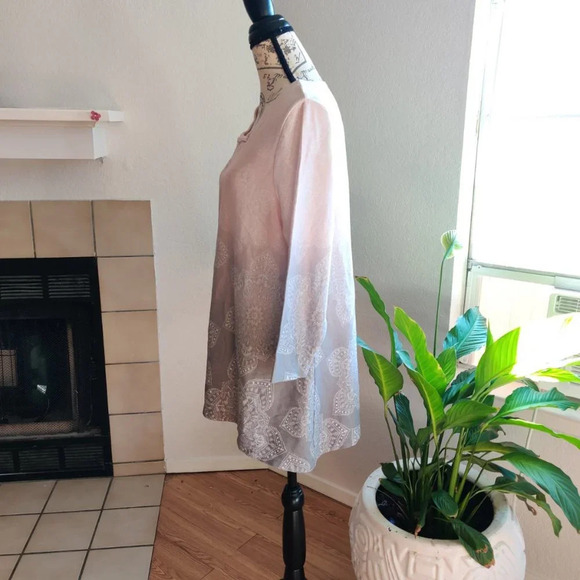 Allison Daley Mandala Print Ombre Pink Gray 3/4 Sleeve Tunic Top Size L - Picture 3 of 9